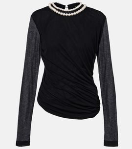 Junya Watanabe Junya Watanabe Draped faux pearl-embellished cotton top