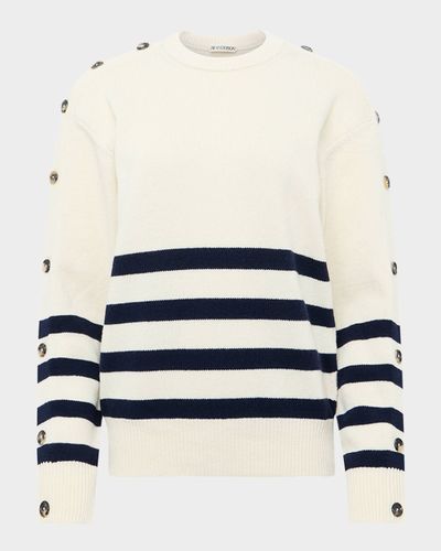 JW Anderson Buttoned-Sleeve Striped Crewneck Sweater