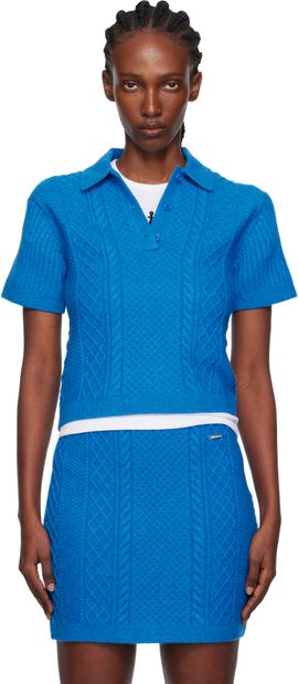 JW Anderson JW Anderson Blue Cropped Cable Knit Polo