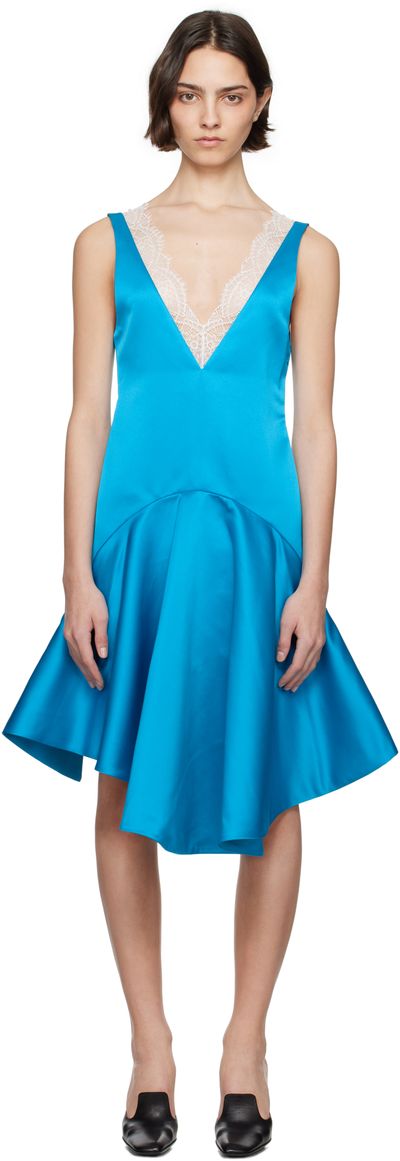 JW Anderson - Blue Draped Hemline V-Neck Midi Dress