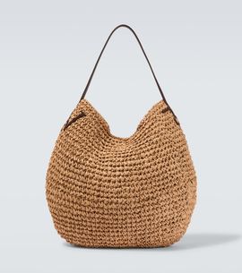 JW Anderson JW Anderson Bulb XL suede-trimmed raffia bucket bag