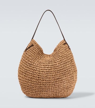 JW Anderson JW Anderson Bulb XL suede-trimmed raffia bucket bag