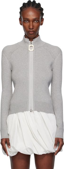 JW Anderson JW Anderson Gray Fitted Zip Up Sweater