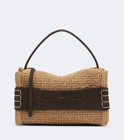 JW Anderson JW Anderson Loafer Small suede-trimmed raffia top-handle bag