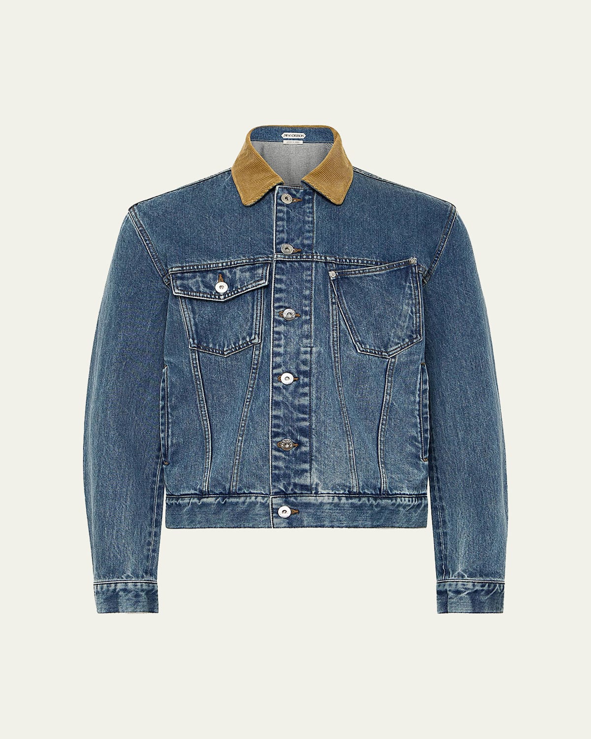 JW Anderson Mens Corduroy-Collar Twisted Pocket Denim Jacket