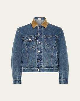 JW Anderson Mens Corduroy-Collar Twisted Pocket Denim Jacket