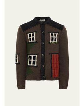 JW Anderson Mens House Intarsia Knit Polo Cardigan