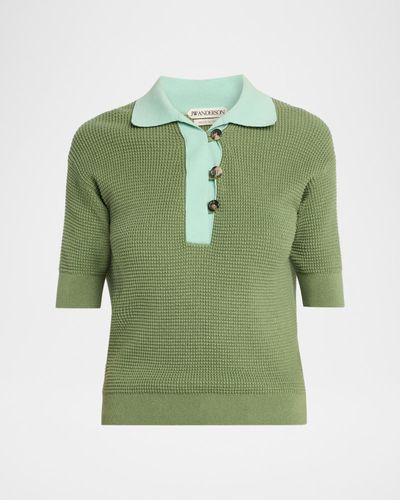 JW Anderson Short-Sleeve Textured Knit Polo Sweater