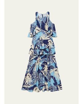 JW Anderson Sleeveless Floral Tiered Ruffle Midi Dress