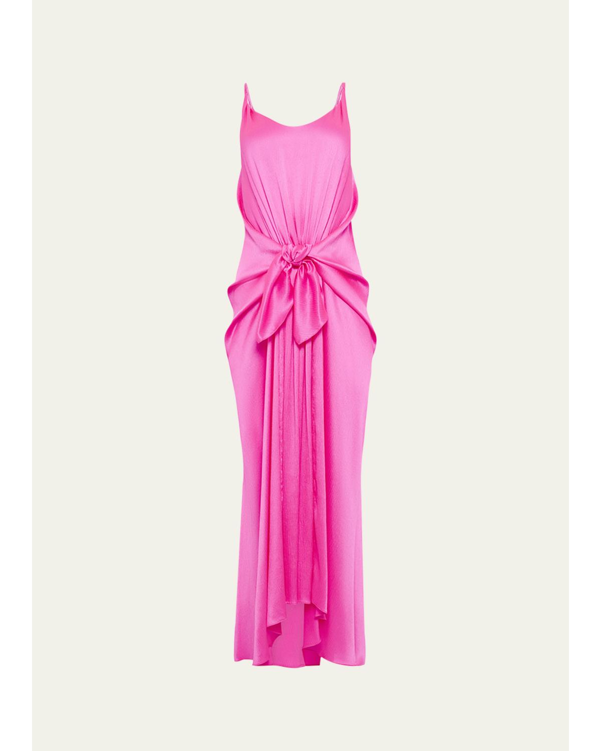 JW Anderson Sleeveless Knotted Crinkle Silk Maxi Dress