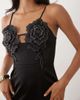 JW PEI JW PEI 3D floral appliques thigh-high side slit maxi dress in black - 3