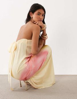 JW PEI JW PEI bandeau chiffon trapeze maxi dress in yellow and pink oversized flower print