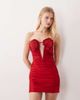 JW PEI JW PEI bandeau corsage applique bust detail plunge cut out ruched mini dress in red - 1