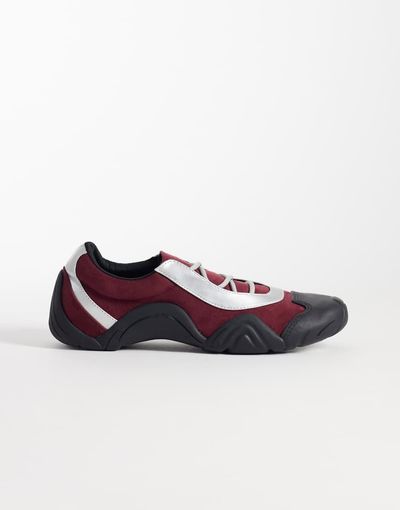 JW PEI JW PEI Caitlin faux suede lace-up ballet sneakers in burgundy & light gray-Red