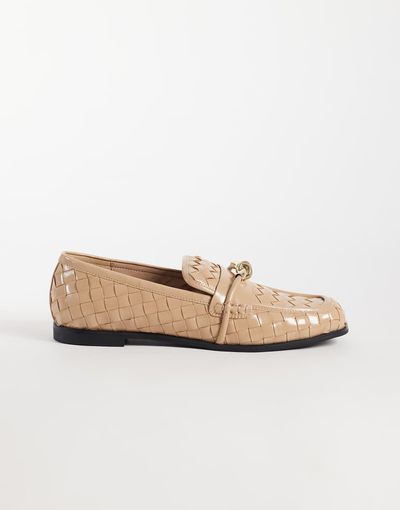 JW PEI JW PEI Elowen woven loafers with gold detailing in khaki-Green