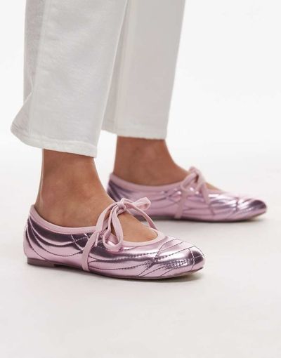 JW PEI JW PEI Erika topstitching lace up ballet flats in pink