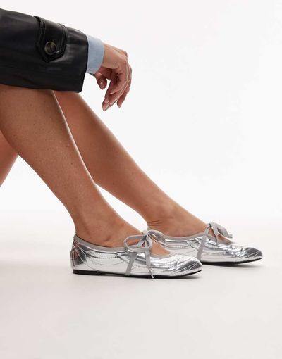 JW PEI JW PEI Erika topstitching lace up ballet flats in silver