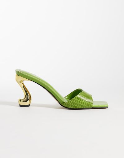 JW PEI JW PEI Hannah faux snakeskin heel mules in green