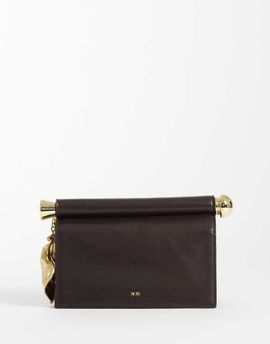 JW PEI JW PEI Holly metal pendant embellished clutch purse in dark brown