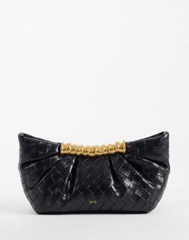 JW PEI JW PEI Leia fan clutch purse in embossed woven black
