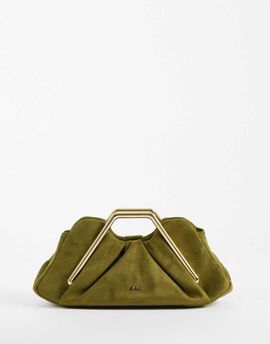 JW PEI JW PEI Leia fan clutch purse in olive green faux suede