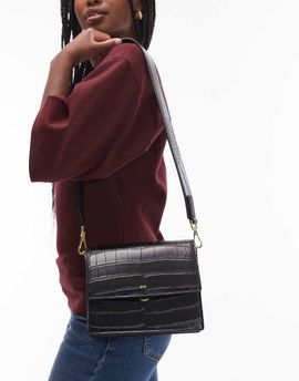 JW PEI JW PEI mini flap crossbody bag in black croc