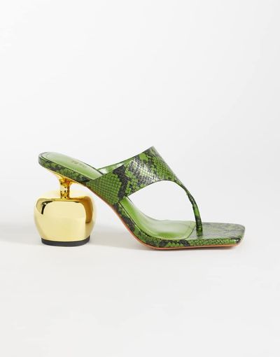 JW PEI JW PEI Naomi snake print heeled flip flops in green