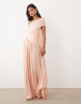 JW PEI JW PEI premium slinky ruched one-shoulder sash detail maxi dress in pink