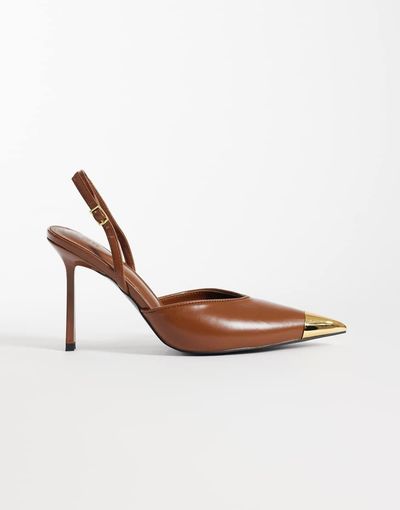 JW PEI JW PEI Savannah slingback heels with metal toe detail in caramel brown