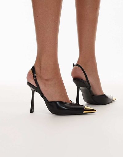 JW PEI JW PEI Savannah slingback heels with metal toe detailing in black