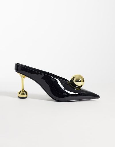 JW PEI JW PEI Sofia angled vamp heel mules in black & gold-Multi