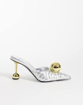 JW PEI JW PEI Sofia woven gold-tone sphere heel mules in silver-Multi