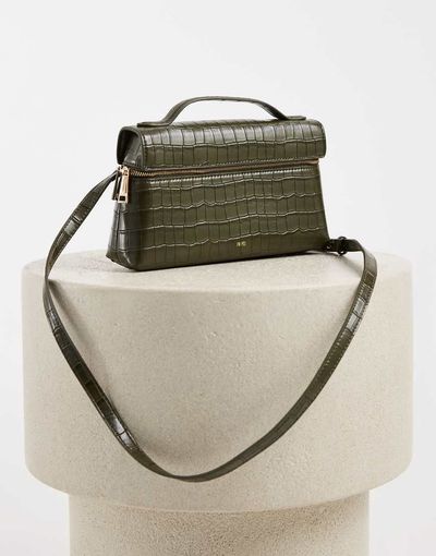 JW PEI JW PEI Thea top handle vanity bag in olive green croc