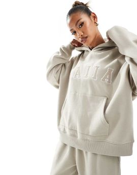Kaiia Kaiia cotton blend logo oversized hoodie in stone - part of a set-Neutral