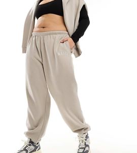 Kaiia Kaiia cotton blend Plus cuffed sweatpants in stone - part of a set-Neutral