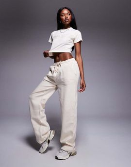Kaiia Kaiia cotton blend sport embroidered logo wide leg sweatpants in cream - part of a set-Neutral