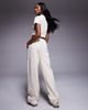 Kaiia Kaiia cotton blend sport embroidered logo wide leg sweatpants in cream - part of a set-Neutral - 3