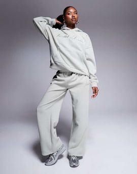 Kaiia Kaiia cotton blend Studio wide leg sweatpants in matcha green - part of a set