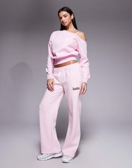 Kaiia Kaiia cotton rich animal star logo graphic wide leg sweatpants in baby pink - part of a set