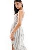 Kaiia Kaiia cotton rich bandeau oversized tie detail maxi dress in cream stripe-Multi - 2