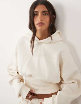 Kaiia Kaiia cotton rich cinched waist lace up corset detail hoodie set in buttercream-WHITE