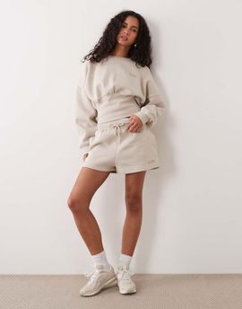 Kaiia Kaiia cotton rich cinched waist sweat shorts in beige - part of a set-Neutral