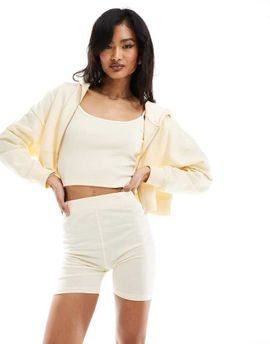 Kaiia Kaiia cotton rich cropped zip up hoodie in lemon - part of a set-Yellow