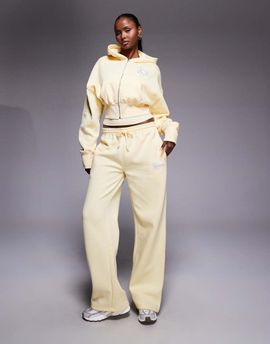 Kaiia Kaiia cotton rich embroidered bow logo cropped zip up hoodie in lemon and blue - part of a set-Multi