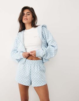 Kaiia Kaiia cotton rich embroidered logo detail sweat shorts set in baby blue polka