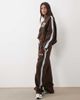 Kaiia Kaiia cotton rich embroidered logo detail wide leg sweatpants in chocolate and baby blue - part of a set-Brown - 1