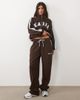 Kaiia Kaiia cotton rich embroidered logo detail wide leg sweatpants in chocolate and baby blue - part of a set-Brown - 2
