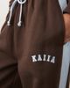 Kaiia Kaiia cotton rich embroidered logo detail wide leg sweatpants in chocolate and baby blue - part of a set-Brown - 4