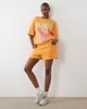 Kaiia Kaiia cotton rich embroidered logo mini sweat shorts in orange and pink - part of a set - 1
