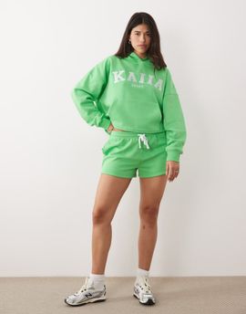 Kaiia Kaiia cotton rich embroidered logo sweatshirt fabric shorts in bright green - part of a set